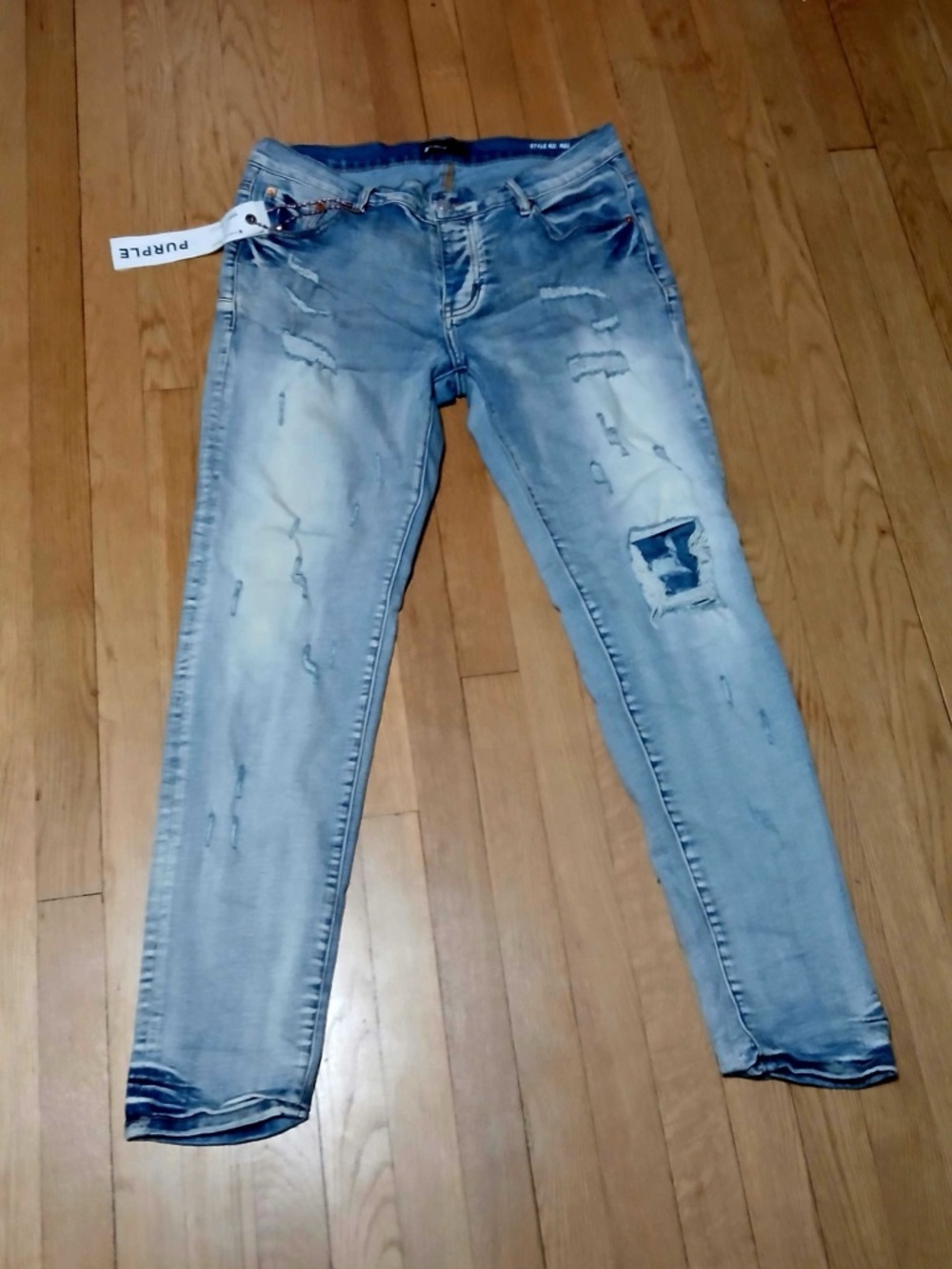 Distressed Light Blue Skinny Jeans for Men by Purple